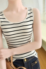 薄款透气精纺纯羊毛吊带背心女减龄修身显瘦打底2025春夏新款条纹，女装背心吊带，诚赞羊绒