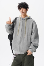 8XL-M秋连帽卫衣男宽松休闲纯色拉链开衫外套拼色帽衫运动WY27P65，女装短外套，电商D206-1