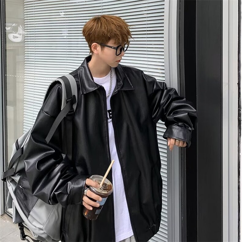 得物品质秋款男皮衣夹克杉宽松拉链休闲皮外套JK025P65,男装夹克,星座1013-1