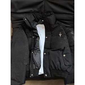 纯色立领短款棉服外套男女同款2025冬季加厚面包服保暖黑色棉衣图片