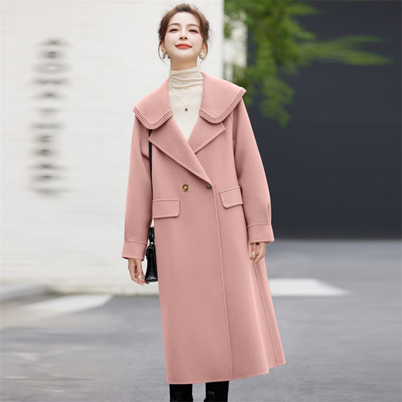 娃娃领双面羊毛大衣女2025春秋爆款高级感洋气流行长款羊毛呢外套,女装双面呢大衣,辉煌依升