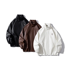1白底鳄鱼纹可拆卸四芒星胸针背后钢印设计夹克男JK77741P85控118，男装夹克，星座226-2