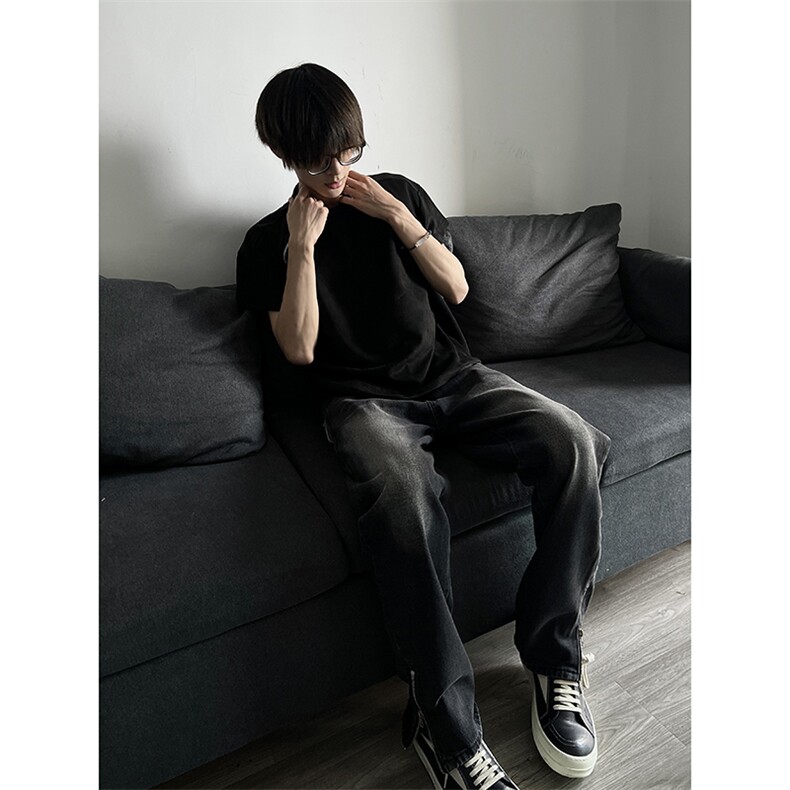 秋季美式ins高街hiphop拉链直筒重工艺水洗牛仔裤货号K685P55,男装牛仔裤,电商A063