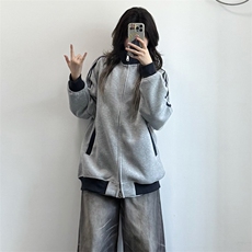 抖音得物高品质美式高街重磅结构设计拼接织带立领卫衣外套CM42，男装卫衣，电商A486