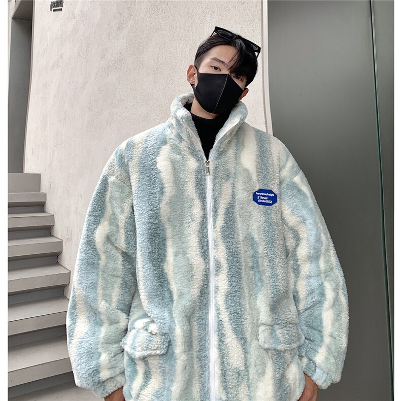 港风定制条纹羊羔毛面料棉衣男成分：聚酯纤维8712P138控178，男装棉衣，星座227-7