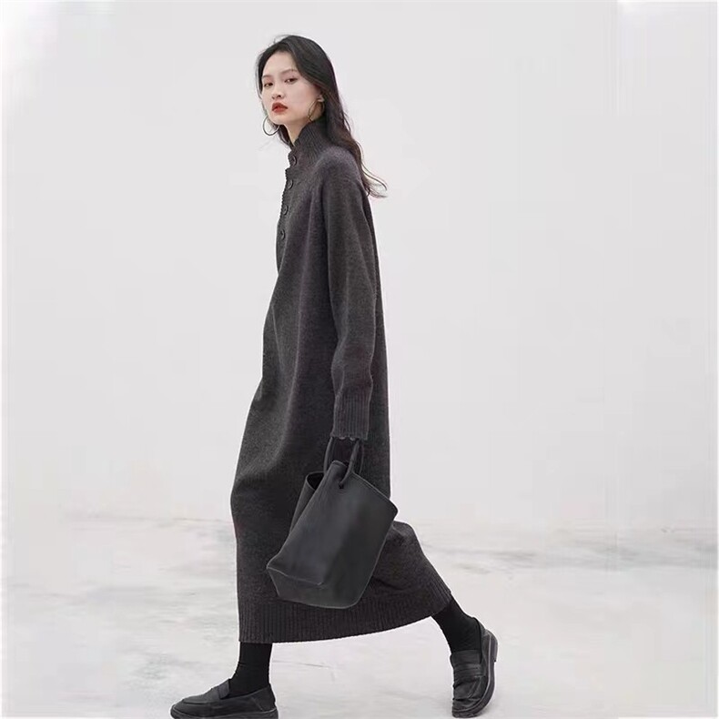 时尚高领羊毛连衣裙女秋冬新款显瘦气质长袖针织裙,女装羊毛衫,旭驰羊绒