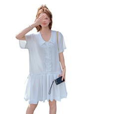 温柔风白色花边衬衫连衣裙女夏2025新款超好看减龄独特漂亮小短裙，女装连衣裙，2C016
