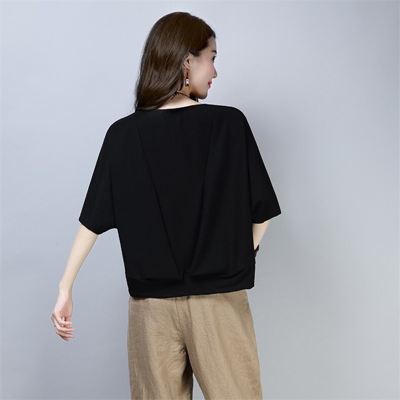 2021年夏季新款韩版套头圆领T恤女短袖蝙蝠袖上衣服女打底衫,女装T恤,简韵佳
