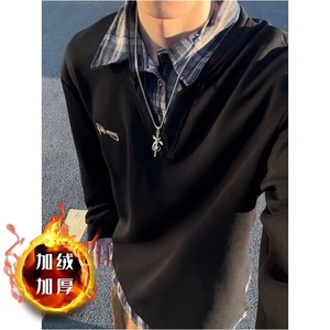 翻领假两件加绒卫衣男士秋冬新款宽松百搭男装WY35加绒-P45图片