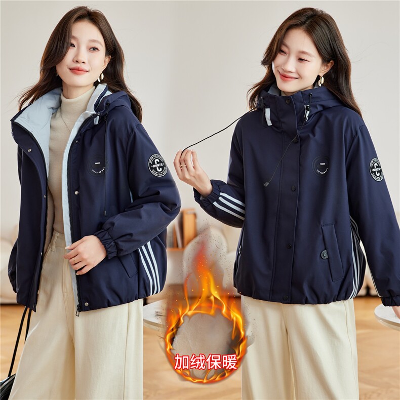 现货2025冬装新款加绒加厚休闲精品女装棉衣棉服派克服,女装派克服,木子恋
