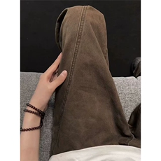 网图有货美式复古咖啡色斜切牛仔裤男女美式高街直筒裤A1297-P53，男装牛仔裤，星座1505