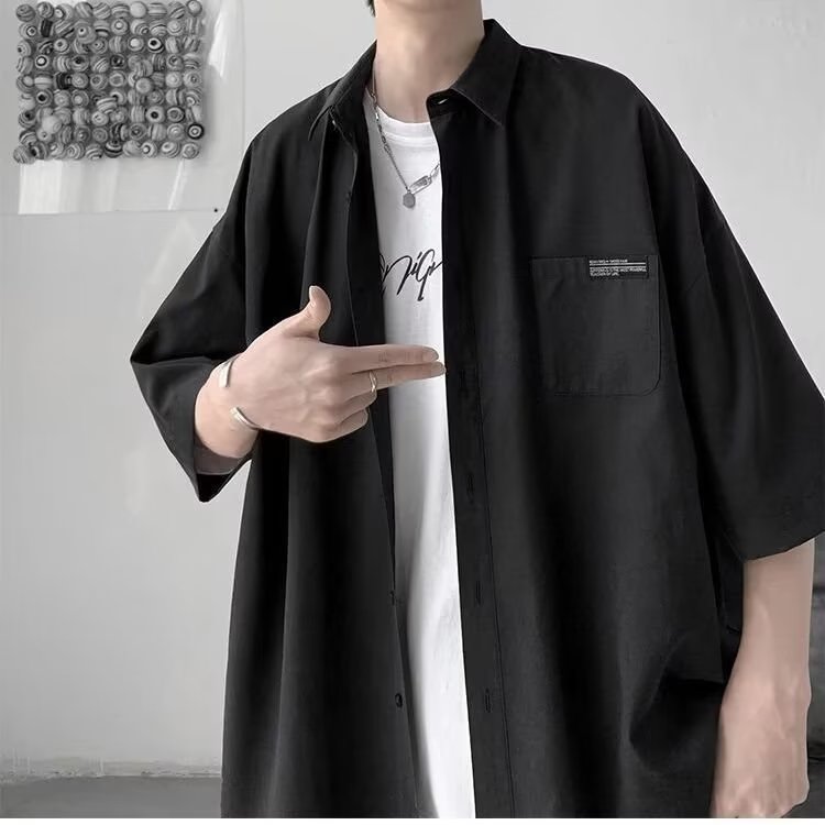 潮流新款ins男衬衫夏日系文艺流行潮五分袖百搭标准218-8CSC11P30,男装衬衫,星座218-8