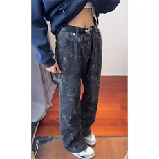 高街vintage牛仔裤男直筒阔腿微喇做旧设计感LS60311-P44加绒53，男装牛仔裤，星座1008