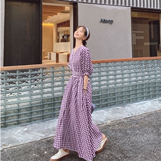24号出货夏季新格子连衣裙（原8605）225-1932（），女装连衣裙，浙宝225