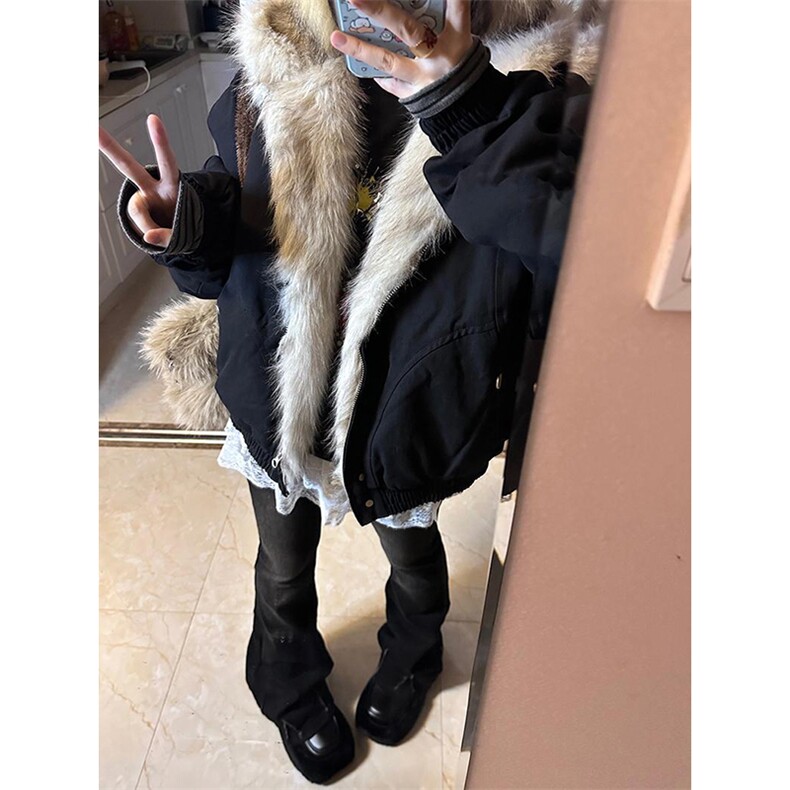 现货高品质美式高街冬季重磅硬挺短款座山雕毛领棉衣男女加厚外套，男装棉衣，电商A486