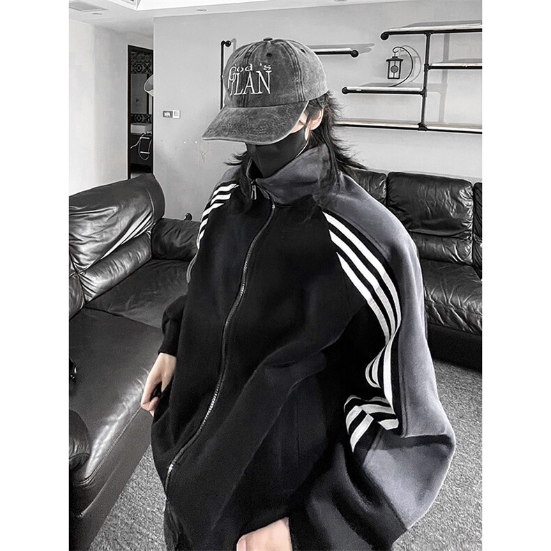 抖音得物高品质美式高街重磅结构织带拼接撞色立领卫衣外套CM41,男装卫衣,电商A486