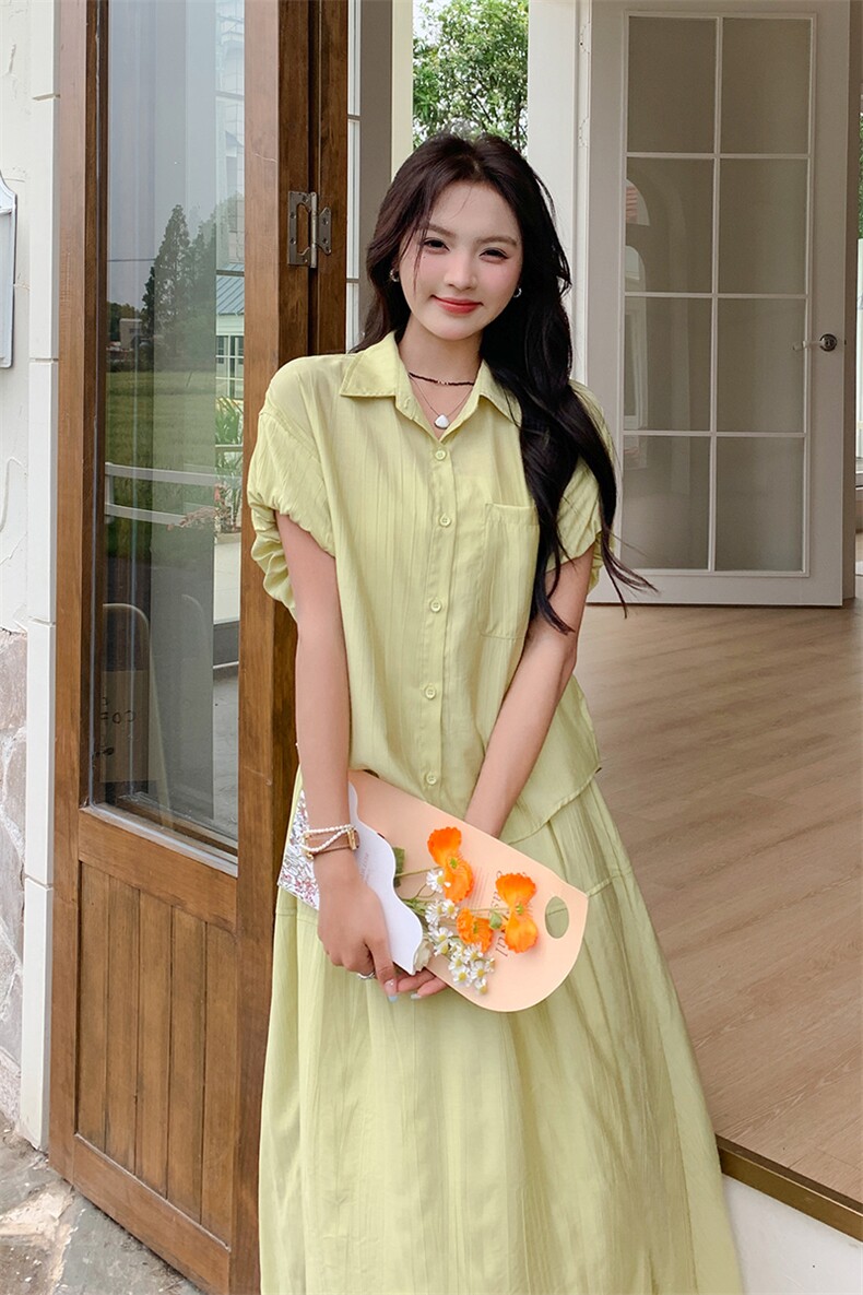 现货-夏季新款简约小清新绿色两件套P135-K198,女装套装/套裙,浙宝203
