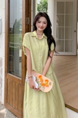 现货-夏季新款简约小清新绿色两件套P135-K198，女装套装/套裙，浙宝203