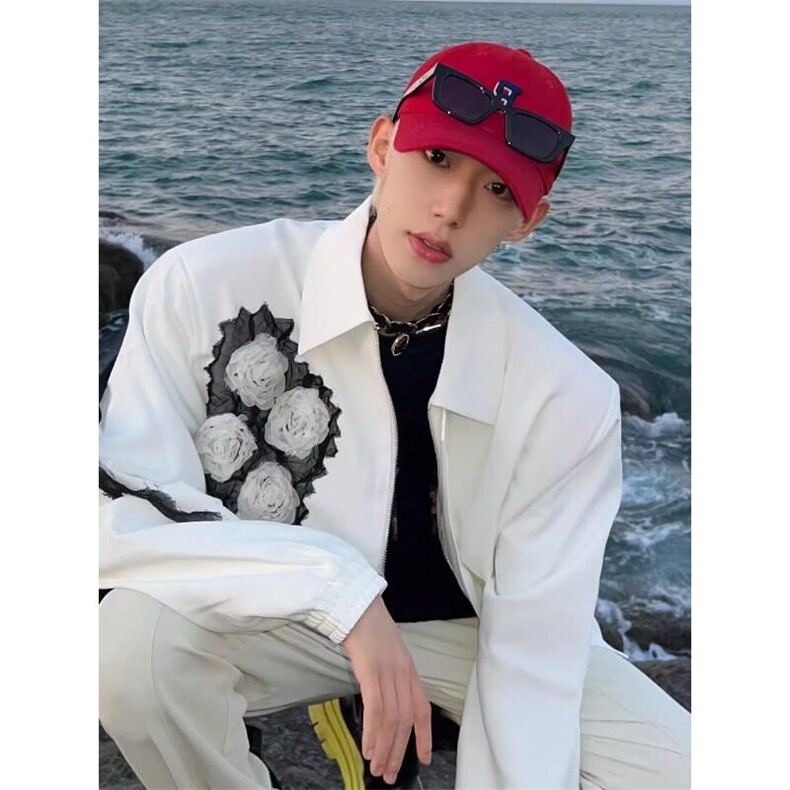 [有货]暗黑系网纱玫瑰夹克小西服廓形飞行员外套JK1010特P96,男装夹克,星座908-1