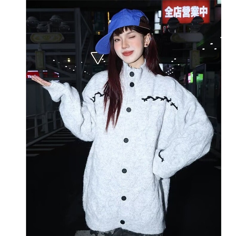 连帽毛衣开衫女秋冬季加厚韩系软糯宽松慵懒高级感针织衫外套上衣,男装针织衫/毛衣,星座506A