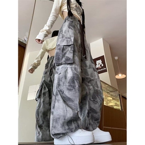 YC9258-P58 潮扎染工装裤男女2025春秋新款潮牌宽松迷彩阔腿裤图片