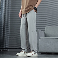 冰丝褶皱弯刀休闲裤K064模特地板92%聚酯纤维8%氨纶(S-2XL)TP25，男装休闲裤，电商A088