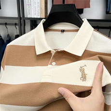 夏季条纹刺绣短袖t恤男翻领宽松透气潮流休闲半袖上衣刺绣POLO衫，男装T恤，电商B212（原钱塘6029）