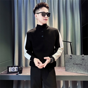 M507-P78-控108男新款排扣毛衣外套秋冬加厚高领打底衫上衣潮流图片