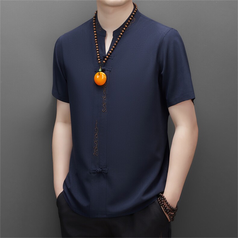 2024风唐装短袖衬衫男夏季中老年风新中式汉服MJ5107-P63,男装衬衫,星座1105-3