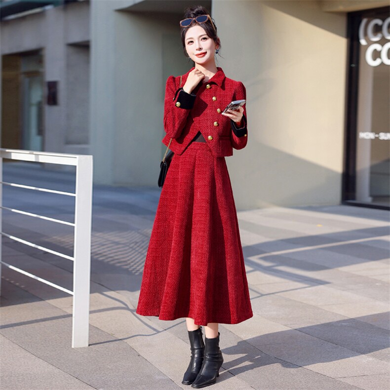 小香风秋冬羊毛呢气质高端两件套装敬酒服新娘回门服订婚礼服,女装套装/套裙,意芙