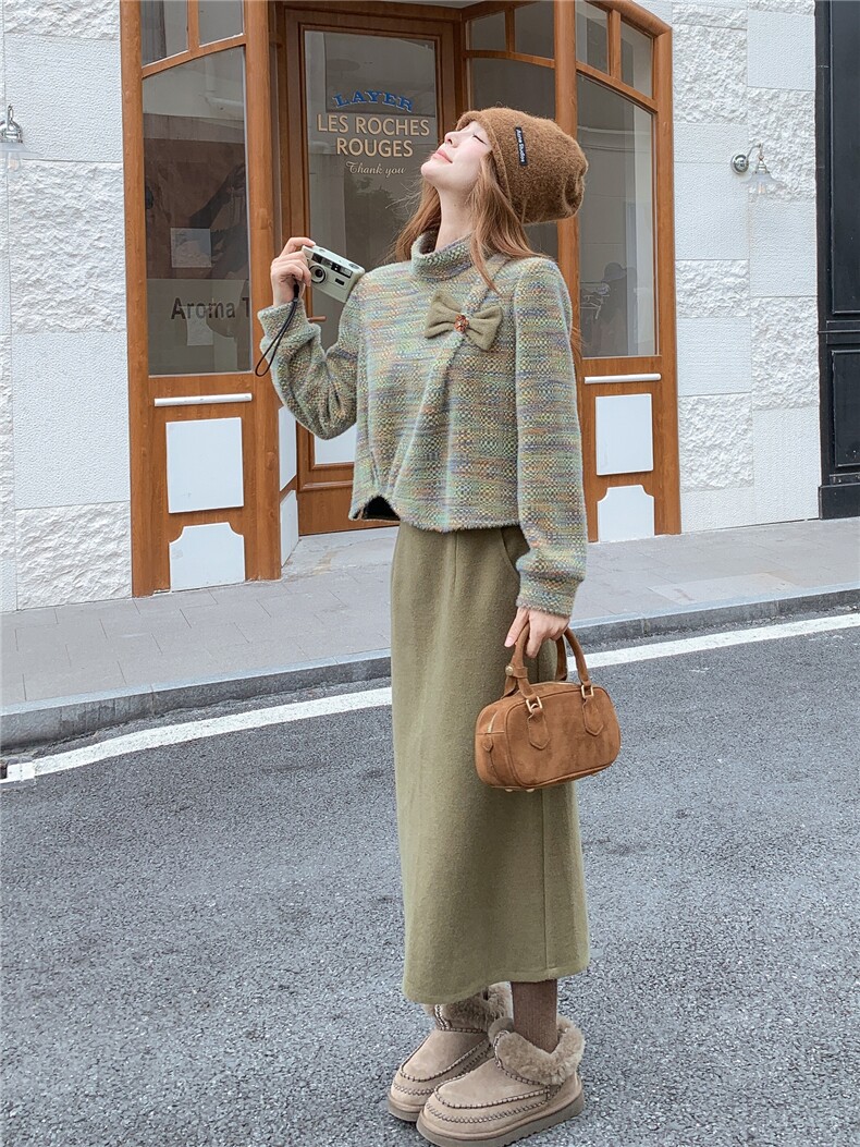 现货手法小香风两件套时尚洋气女装套装加绒加厚保暖轻奢高级感,女装套装/套裙,韩然一族
