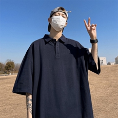 得物抖音高品质二开珠地网眼透气面料纯色宽松短袖T恤翻领POLO衫，男装T恤，电商A486
