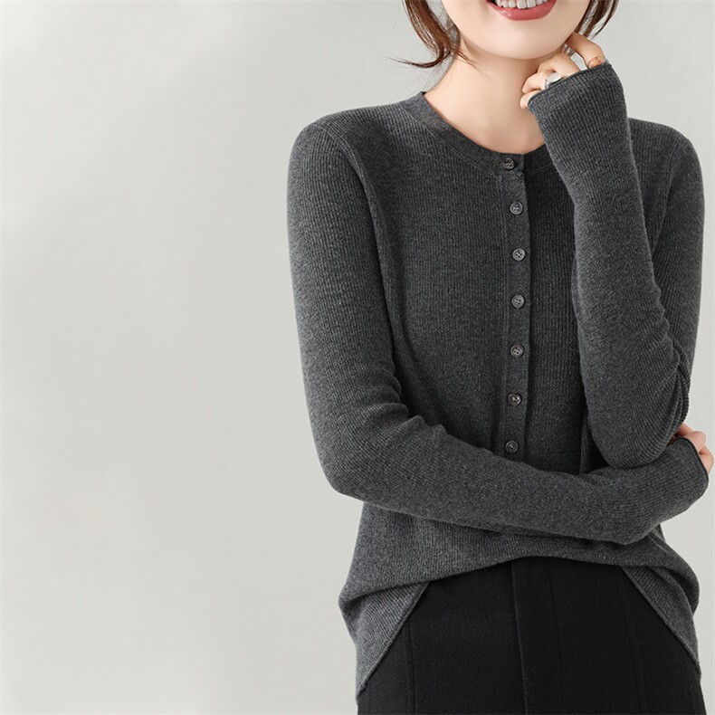 2024秋季新款女士抽条圆领长袖短款套头35%羊绒衫通勤百搭,女装羊绒衫,富泽羊绒