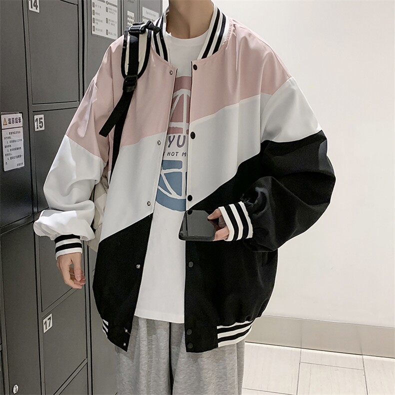 2025春装新款撞色情侣款休闲港风夹克外套棒球服D201-DM97-P65,男装夹克,电商D321-1