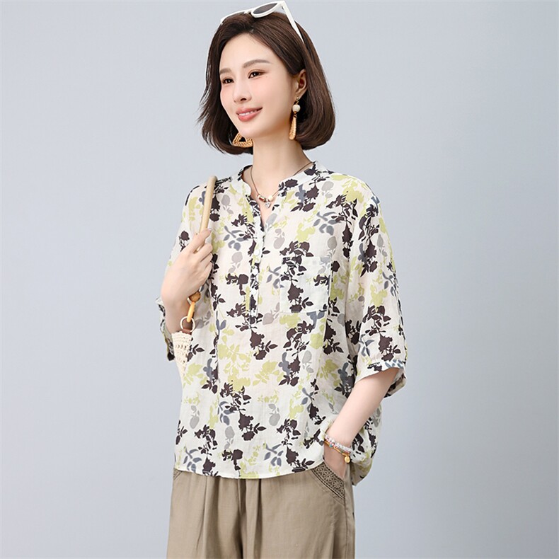 苎麻碎花衬衫2025夏季新款薄款洋气小衫,女装衬衫,忆绮罗