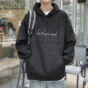 秋款男连帽卫衣字母发泡钢印麝皮绒夹克外套WY10 P45图片