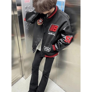 3989-P62 2025新款徽章拼接撞色棒球服外套男女春秋潮牌美式图片