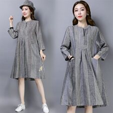2021年春季连衣裙百搭条纹时尚简约时尚长袖，女装连衣裙，小林双子