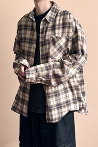 2025春宽松休闲格子长袖衬衣潮牌中性衬衫AC2308601-特批P50控89图片