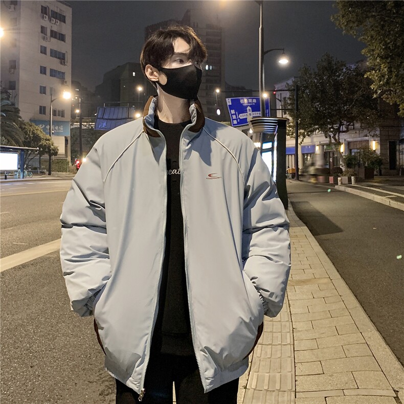 情侣装冬装双面穿条纹织带棉服拼色棉衣休闲外套男G1101P138,男装棉衣,电商A339