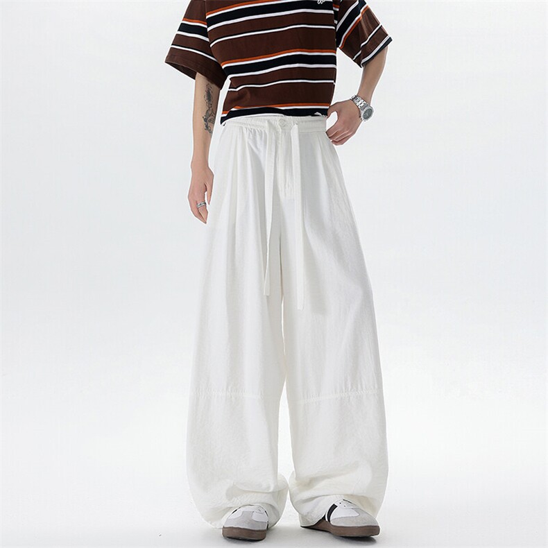 8XL-M白色不透肌理感透气垂感休闲裤男夏季阔腿裤长裤K9137P60,男装休闲裤,电商D206-1