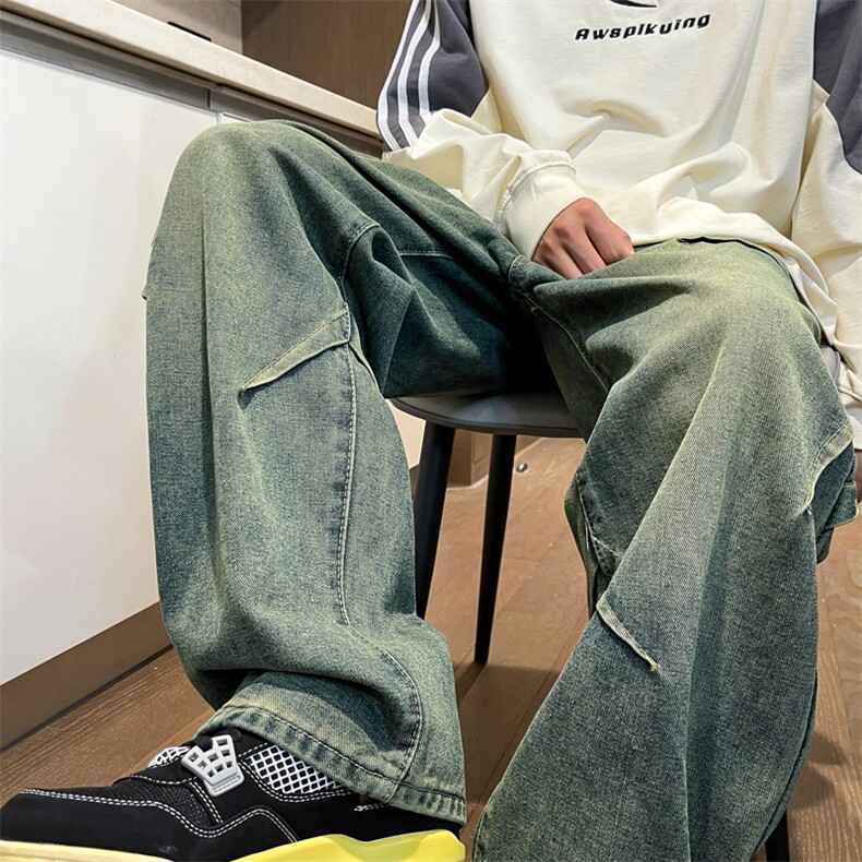 牛仔裤男美式高街复古重磅潮流拼接裤子大码宽松 K780特批42图片
