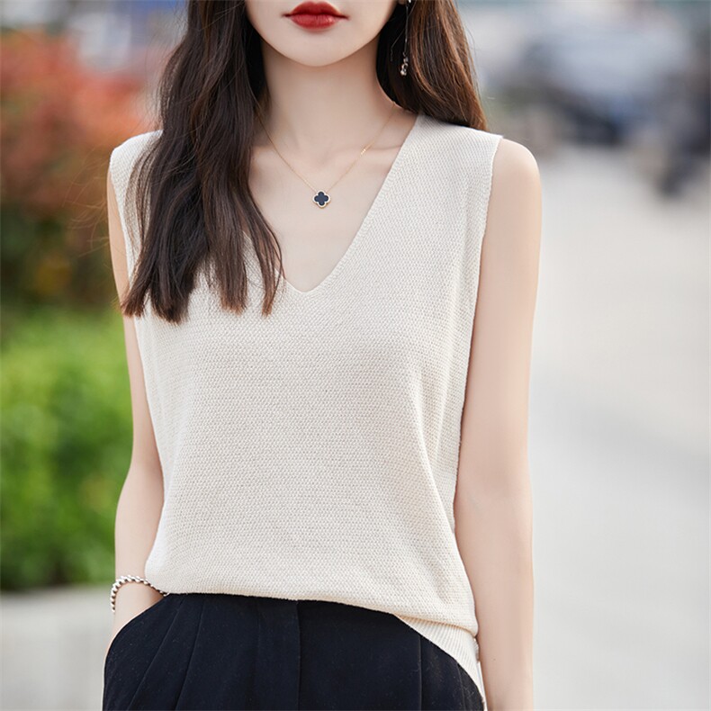2025夏季新款纯棉针织无袖吊带背心那边宽松显瘦遮肉V领内搭，女装背心吊带，秋双羊绒
