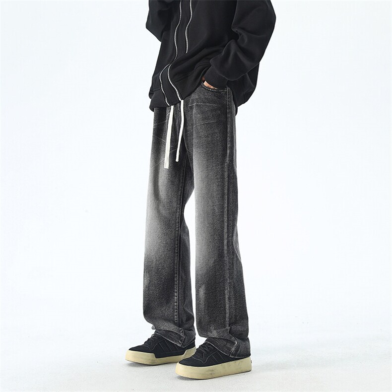 B221美式ins高街暗黑小众印花松紧腰直筒牛仔裤LK24249-特P45控78,男装牛仔裤,电商B221