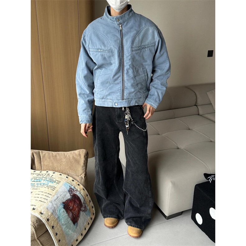 【有货】冰川蓝立领外套男高级感痞帅春秋工装夹克JK7703LL-特P65,男装夹克,星座1007（原301D）