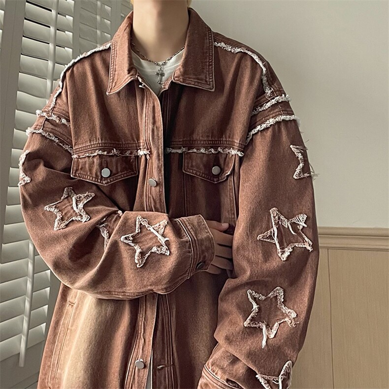 B225-W8567-P94-X118-星星牛仔外套-棉75.8%粘纤14.9%聚醋纤维9.3，男装工装外套，电商B225