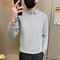 W3161-P78控108假两件卫衣男春秋季修身韩版帅气潮流百搭衬衫领，男装衬衫，电商D310B-1