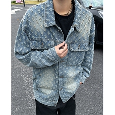 春秋款潮流水洗牛仔外套宽松休闲设计感夹克上衣，男装夹克，星座410-7
