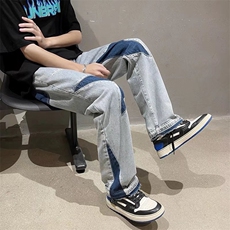 夏季美式街头牛仔裤男ins潮牌设计感小众vibe风炸街裤子N0857-P50，男装牛仔裤，星座308B-1
