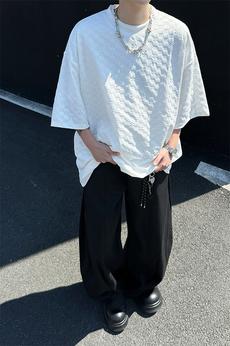 8XL-M特大码短袖男夏季港风棋盘格子T恤冰丝半截五分袖DX323P35,男装T恤,电商D206-1